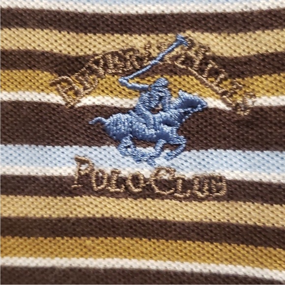 BEVERLY Hills Polo Club Polo Shirt Brown Blue
Striped Mens Size XL 100% Co - Picture 4 of 10